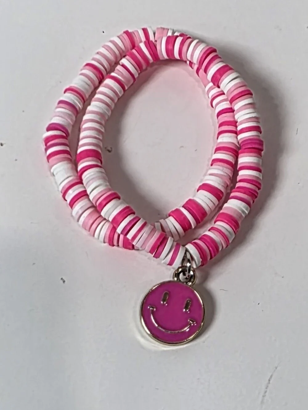 Pink and White Beaded Smile Charm Bracelet Set By Izzy G.